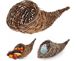 Hoorn des Overvloeds Mand - Oogstmand Decoratie - Feestelijke Tafeldecoratie - Rustieke Woven Constructie - 30 cm - Bruin