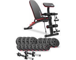 Hop-Sport HS-1035 – Hantelbank – Verstelbare Fitnessbank – Inclusief 40 kg Halterset – Gietijzeren Gewichten
