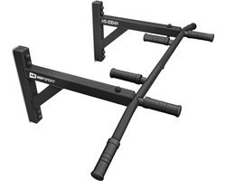Hop-Sport Wandgemonteerde Optrekstang HS-2004K - Duurzame Fitnessapparatuur met 6 Antislip Handgrepen - Stabiele en Veilige Pull-Up Bar voor Thuisgebruik - Maximaal Belastbaar Tot 210 kg - Zwart - Ideaal voor Krachttraining