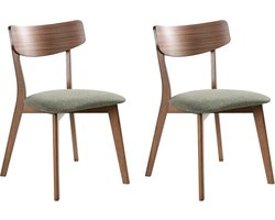 HOPE - Eetkamerstoel set van 2 - Donkerbruin/Groen - Donker hout/Stof