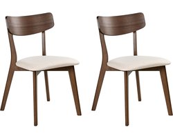HOPE - Eetkamerstoel set van 2 - Donkerbruin/Off-white - Rubberhout