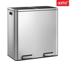 Hoppa! - Afvalbak - RVS grijs - 60L - 60 x 37 x 65 cm (L x D x H)