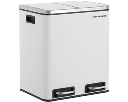 Hoppa! - Afvalemmer 30L - Metaal Pedaalemmer - Afvalscheidingssysteem, 2 x 15 liter, wit