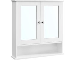 Hoppa! Badkamerkast/hangkast met 2 spiegeldeuren – wit hout – 56 x 58 x 13 cm