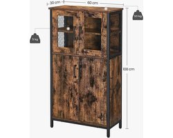 Hoppa! - Badkamermeubel - Opbergkast, Verstelbare Plank - Vintage Bruin-Zwart