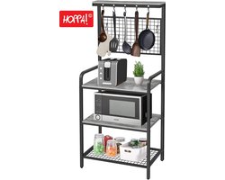 Hoppa! Bakkersrek, Keukenrek, Keukenkast, Opbergkast, Magnetronstandaard, Rustiek Greige, 64 x 40 x 159 cm (B x D x H)