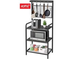 Hoppa! Bakkersrek, Keukenrek, Keukenkast, Opbergkast, Magnetronstandaard, Rustiek Zwart, 64 x 40 x 159 cm (B x D x H)