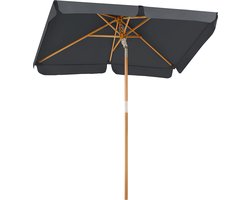 Hoppa! Balkonparasol, 200 x 125 cm, rechthoekige balkonparasol, bescherming tegen de zon tot UPF 50+, parasolstok, houten parasol baleinen, buigbaar, zonder standaard, tuin, buiten, grijs