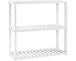 Hoppa! Bamboe Plank | In Hoogte Verstelbaar | Badkamerplank Op 3 Niveaus | Wandplank | Staande Plank | Keukenplank | Boekenplank | 60 x 15 x 54 cm (BxDxH) | Wit