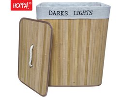 Hoppa! Bamboe Wasmand - 2 Vakjes - Natuurlijke Kleur - 52 x 32 x 63 (B x D x H)