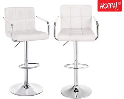 Hoppa! Barkruk Set van 2 - Wit - Metaal/Imitatieleer - 38.5 x 38.5 x 115 (BxDxH)