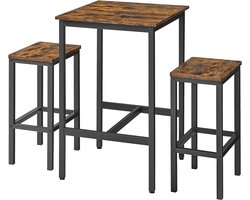 Hoppa! Bartafel en barkrukken set - Zwart/Bruin - Staal, spaanplaat - 60 x 60 x 90 cm