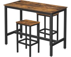 Hoppa! Bartafel- en barkrukkenset | Bruin & Zwart | Bartafel 120×60×90 cm, 2 barkrukken 30×40×65 cm (L×B×H)