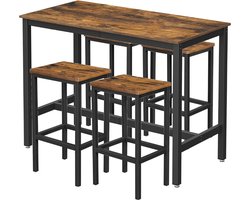 Hoppa! Bartafel- en barkrukkenset | Bruin & Zwart | Bartafel 120×60×90 cm, 4 barkrukken 30×40×65 cm (L×B×H)