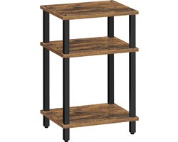 Hoppa! Bijzettafel | Nachtkastje | 3-laags Opbergplank | Bruin/Zwart | 38 x 30 x 60 cm (B x D x H)
