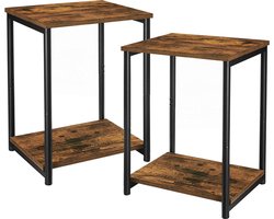 Hoppa! Bijzettafel | Nachtkastje | Set van 2 | Bruin/Zwart | Metaal | 40x30x50 cm (H x B x D)