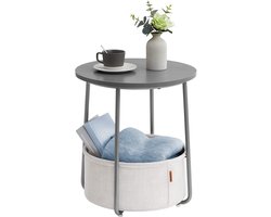 Hoppa! - Bijzettafel - Rond - Kleine tafel - Salontafel - Stoffen mand - Grijs-wolk wit - 45 x 45 x 50 cm