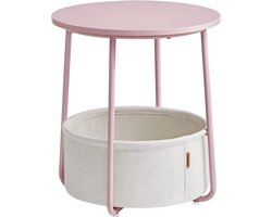 Hoppa! - Bijzettafel - Rond - Pastelroze wolkenwit - Kleine tafel - Salontafel - Woonkamertafel - Stoffen mand - Opbergruimte - Modern - 45 x 45 x 50