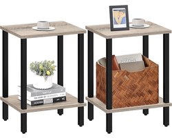 Hoppa! Bijzettafel, set van 2, bijzettafel, nachtkastje, opbergplank met 2 niveaus, banktafel voor kleine ruimte, woonkamer, slaapkamer