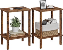 Hoppa! Bijzettafel, set van 2, bijzettafel, nachtkastje, opbergplank met 2 niveaus, banktafel voor kleine ruimte, woonkamer, slaapkamer, bruin