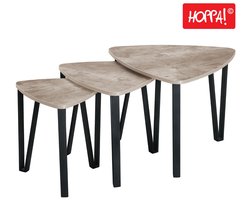 Hoppa! Bijzettafels | Set van 3 | Vintage | Greige/Zwart | Ijzer | 58.7 x 58.7 x 45 cm (B x D x H)