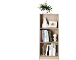 Hoppa! Boekenkast - Boekenplank met 3 vakken - Eiken kleur - 40 x 24 x 87 cm (B x D x H)