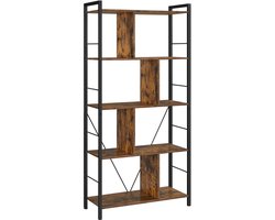 Hoppa! Boekenkast | Industrieel Ontwerp | Vintage Bruin-Zwart | Open Opbergrek voor Boeken en Decoratie | 74 x 30 x 150 cm (L x B x H)