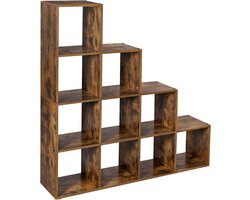 Hoppa! Boekenkast met 10 kubussen, kubusplank, kantoorplank, staande plank, ladderplank, traplegplank, als kamerscherm, vrijstaand, voor kantoor, woonkamer, slaapkamer, vintage bruin