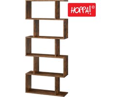 Hoppa! Boekenkast Vintage - Opbergkast - Rechthoekige Vakken - Kast Voor Boeken - Bruin - 70 x 24 x 159 (B x D x H)