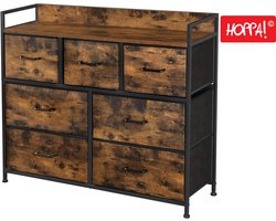 Hoppa! Commode - kast - 7 stoffen laden met handgrepen - metalen frame - industrieel design - vintage bruin-zwart - 29 x 97 x 86 cm (B x D x H)