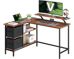 Hoppa! Computerbureau - Rustiek Bruin - Spaanplaat, Staal, Niet-Geweven Stof, Polykatoenstof - 105 x 135 x 89 cm (B x D x H)