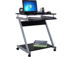 Hoppa! Computertafel Bureau Op Wielen - Verrijdbaar Computerbureau - Geschikt Voor PC / Apple Macbook iMac / Laptop Computer Bureau Meubel - Computermeubel Tafel - Zwart - 60x73x48