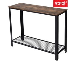 Hoppa! Consoletafel - Bijzettafel - Bruin/Zwart - Hout/Ijzer - Vintage - 85 x 35 x 80 cm (B x D x H)