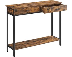 Hoppa! Consoletafel, hal tafel, bijzettafel, bank tafel met 2 laden, stalen frame, hal, woonkamer, industrieel ontwerp, vintage bruin-zwart