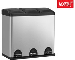 Hoppa! - Drievoudige afvalbak - 3 x 18 L - grijs RVS - 61 x 36 x 57 cm (L x D x H)
