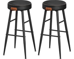 Hoppa! EKHO Collectie - Barkrukken set van 2, aanrechtkrukken, ontbijtkrukken, synthetisch leer met stiksels, modern uit het midden van de eeuw, 80 cm hoog, thuisbar, eenvoudige montage, inktzwart