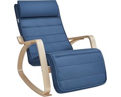 Hoppa! Gebogen Houten Stoel - Middernachtblauw, Houtachtige Kleur - Berkenhout, Metaal, Schuim, Katoen-Polyester Stof - 125 x 67 x 91 cm (B x D x H)