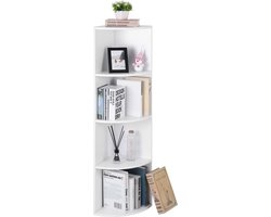 Hoppa! Hoek Boekenkast 4 Niveaus | Hout | Wit | 30 x 30 x 129,5 cm (LxBxH)