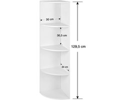 Hoppa! Hoekboekenkast 4 niveaus – hout – wit – 30 x 30 x 129,5 cm