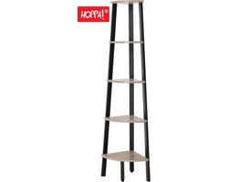 Hoppa! | Hoekkast 5-laags | Greige/Zwart | Metaal | 34 x 34 x 159 cm (B x D x H)