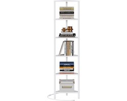 Hoppa! Hoekkast met LED-licht, 6-laags boekenkast voor kleine ruimte, wit 148 x 26 x 26 cm (HxBxD)