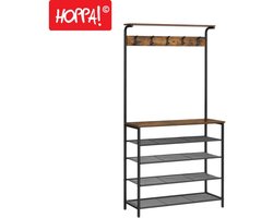 Hoppa! - Kapstok - 5 dubbele haken, 5 niveaus met plank - Bruin-zwart - 80 x 31,5 x 174 cm (B x D x H)