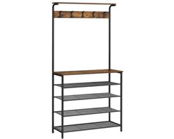 Hoppa! - Kapstok - 5 dubbele haken, 5 niveaus met plank - Bruin-zwart - 80 x 31,5 x 183,5 cm