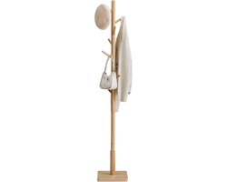 Hoppa! Kapstok - Natuurlijk Beige - Haken En Hoofdpaal Van Rubberhout, Basis Van MDF (Medium Density Fiberboard) - 30 x 30 x 173 cm (B x D x H)