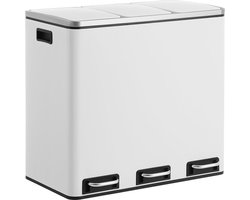 Hoppa! Keukenafvalbak, afvalscheidingssysteem, 3 x 18L, 3 vakken pedaalemmer, afvalbak, softclose, met voetpedalen, kunststof binnenemmers en handgrepen, wit