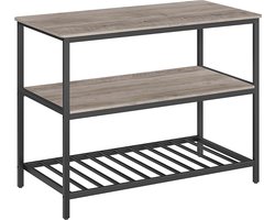 Hoppa! Keukeneiland met groot werkblad, keukenrek met 3 niveaus, stalen frame, industriële stijl, eenvoudig te monteren, grijs en zwart, 120x60x90 cm (BxDxH)