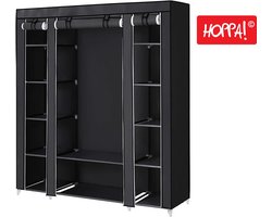 Hoppa! Kledingkast met stofkap | Zwart | Stof | 151 x 46 x 176 cm (B x D x H)