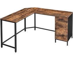 Hoppa! L-vormig Bureau - Bruin/Zwart - Spaanplaat/Metaal - ‎137x150x75