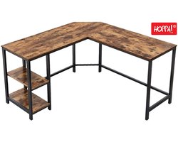 Hoppa! L-vormig Bureau - Zwart/Bruin - Metaal - 138 x 138 x 75 cm (B x D x H)