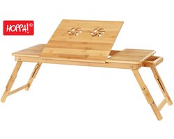 Hoppa! Laptoptafel, notebookstandaard - laptopstandaard - bedtafel - notebooktafel - in hoogte verstelbaar - opvouwbaar - Bamboe - Bruin - 35 x 89 x 29 cm